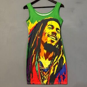 Bob Marley Bodycon Dress Green Yellow Red Bright Colorful Design Small
